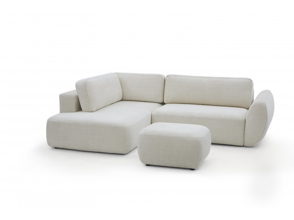 Sofa Moduł narożny L rozkładany z pojemnikiem DENISE tkanina strukturalna z pufą