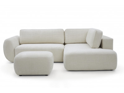 Canapé angle L convertible coffre DENISE tissu texturé avec pouf
