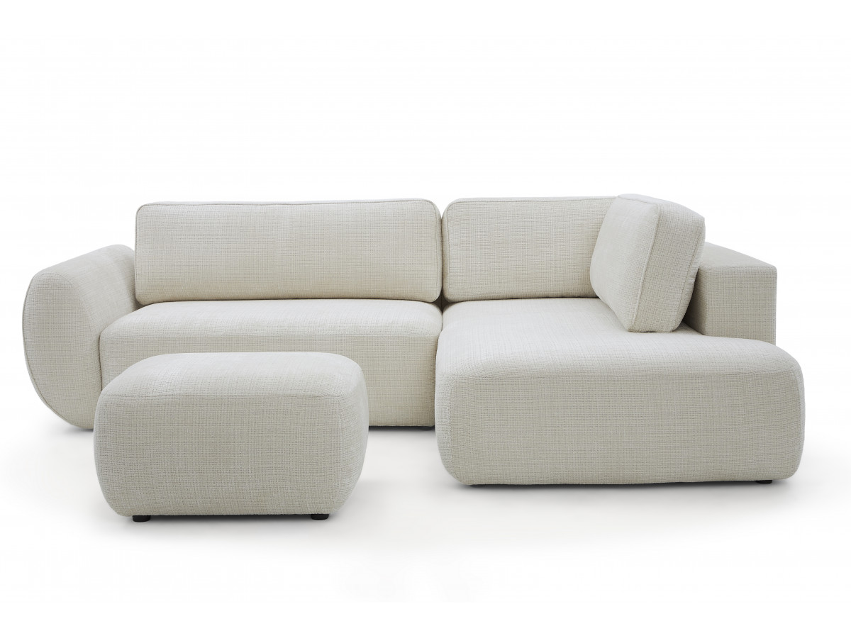 Canapé angle L convertible coffre DENISE texturé avec pouf blanc — vue 3