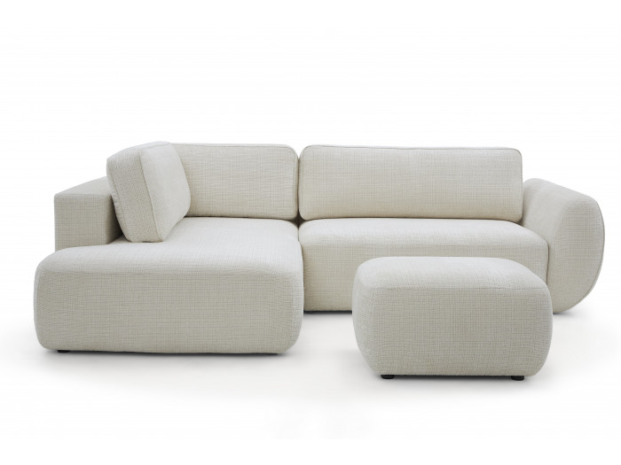 Canapé angle L convertible coffre DENISE tissu texturé avec pouf