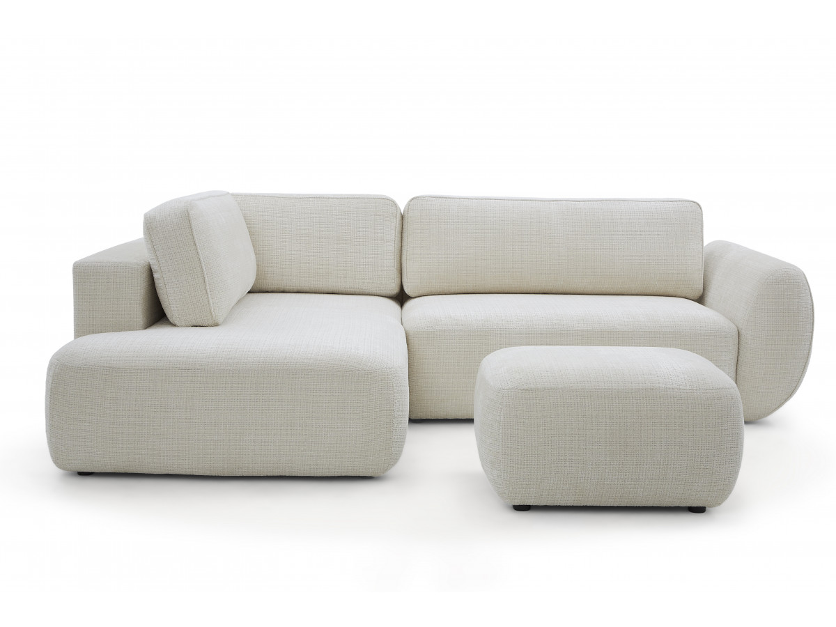 Canapé angle L DENISE tissu texturé avec pouf