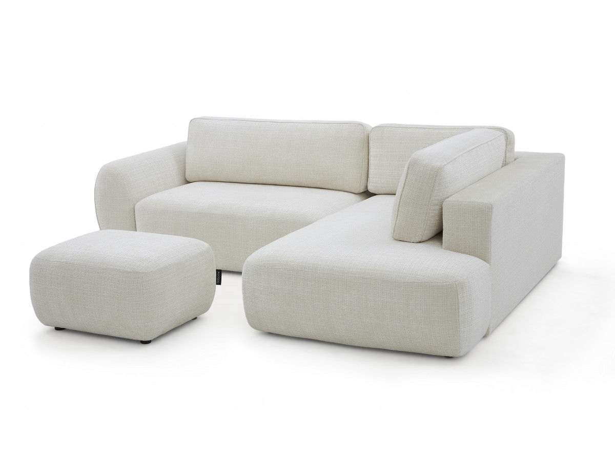 Sofa Moduł narożny L rozkładany z pojemnikiem DENISE tkanina strukturalna z pufą