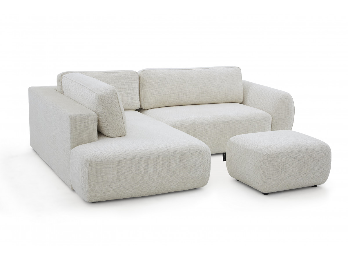 Sofa Moduł narożny L rozkładany z pojemnikiem DENISE tkanina strukturalna z pufą
