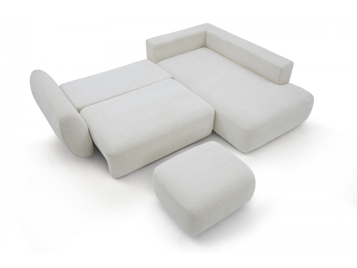 Sofa Moduł narożny L rozkładany z pojemnikiem DENISE tkanina strukturalna z pufą