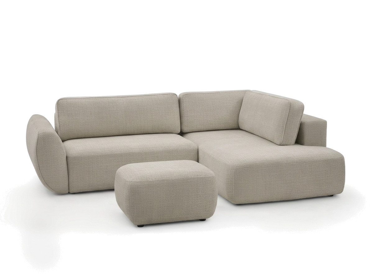 Sofa Moduł narożny L rozkładany z pojemnikiem DENISE tkanina strukturalna z pufą