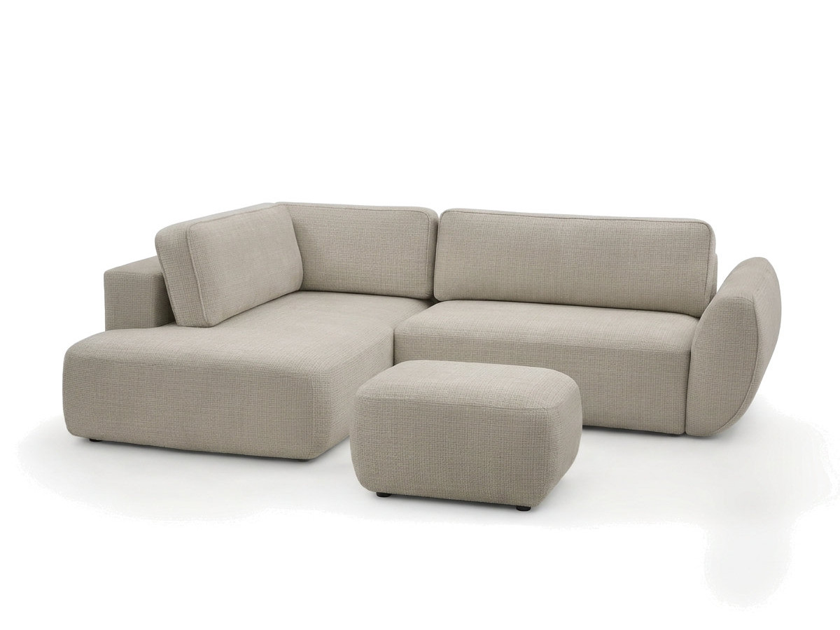 Sofa Moduł narożny L rozkładany z pojemnikiem DENISE tkanina strukturalna z pufą