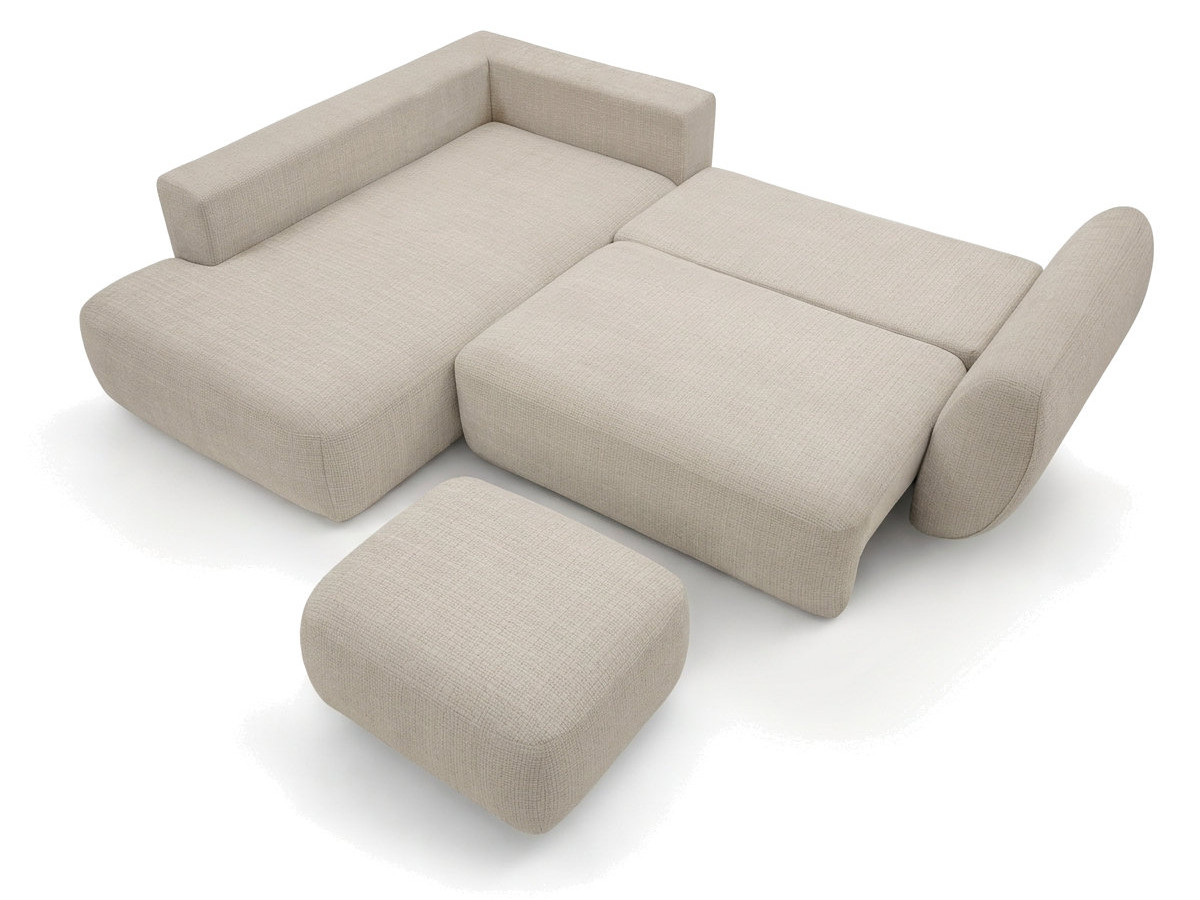 Sofa Moduł narożny L rozkładany z pojemnikiem DENISE tkanina strukturalna z pufą