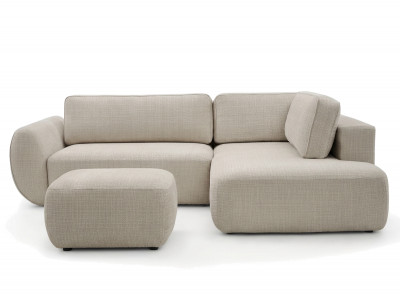 Canapé angle L convertible coffre DENISE tissu texturé avec pouf