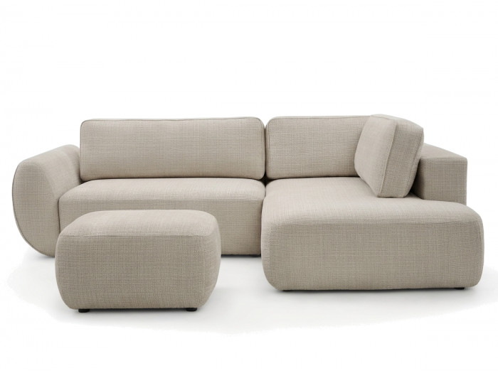 Canapé angle L convertible coffre DENISE tissu texturé avec pouf