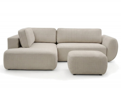Canapé angle L convertible coffre DENISE tissu texturé avec pouf