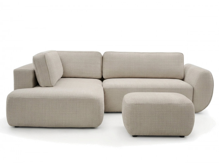Canapé angle L convertible coffre DENISE tissu texturé avec pouf