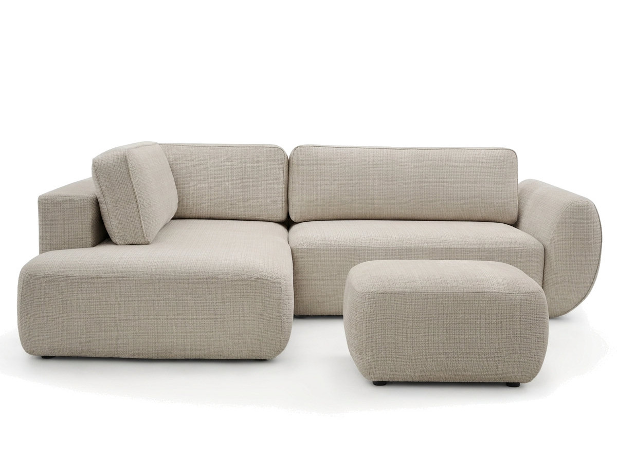 sofa moduł narożny l rozkładany z pojemnikiem denise tkanina strukturalna z pufą kolorowy beż