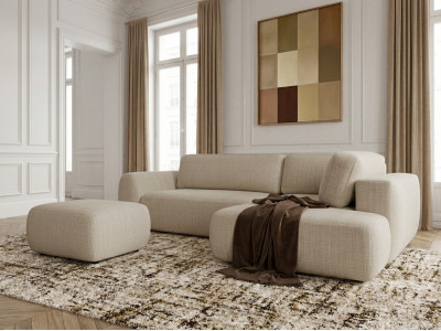 Canapé angle L convertible coffre DENISE tissu texturé avec pouf