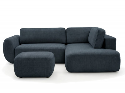 Canapé angle L convertible coffre DENISE tissu texturé avec pouf