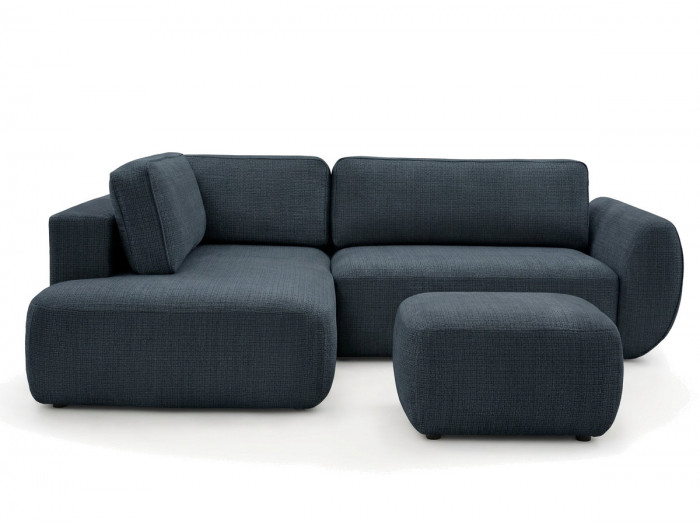 Canapé angle L convertible coffre DENISE tissu texturé avec pouf