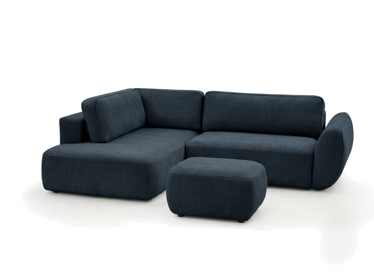 Sofa Moduł narożny L rozkładany z pojemnikiem DENISE tkanina strukturalna z pufą