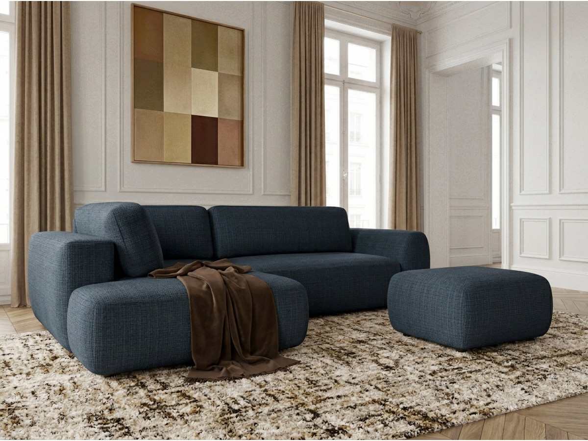 Sofa Moduł narożny L rozkładany z pojemnikiem DENISE tkanina strukturalna z pufą