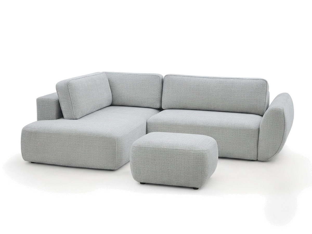 Sofa Moduł narożny L rozkładany z pojemnikiem DENISE tkanina strukturalna z pufą