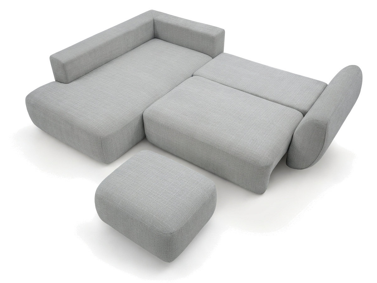 Sofa Moduł narożny L rozkładany z pojemnikiem DENISE tkanina strukturalna z pufą