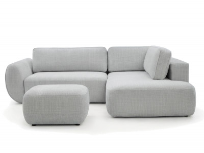 Canapé angle L convertible coffre DENISE tissu texturé avec pouf