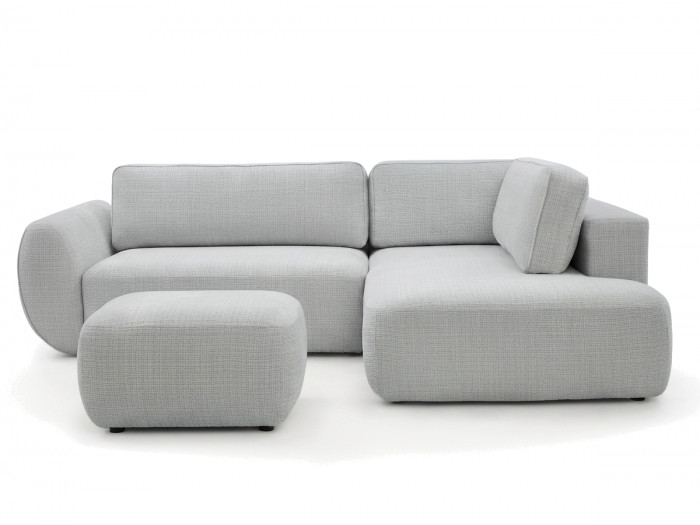 Canapé angle L convertible coffre DENISE tissu texturé avec pouf