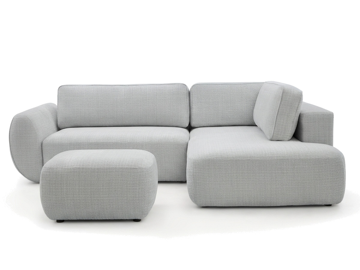 Canapé angle L convertible coffre DENISE texturé avec pouf gris clair — vue 3