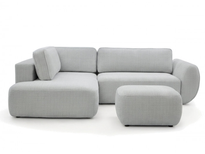 Canapé angle L convertible coffre DENISE tissu texturé avec pouf
