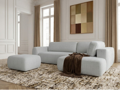 Canapé angle L convertible coffre DENISE tissu texturé avec pouf