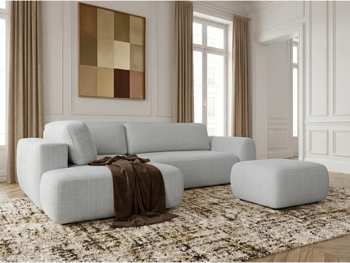 Sofa Moduł narożny L rozkładany z pojemnikiem DENISE tkanina strukturalna z pufą