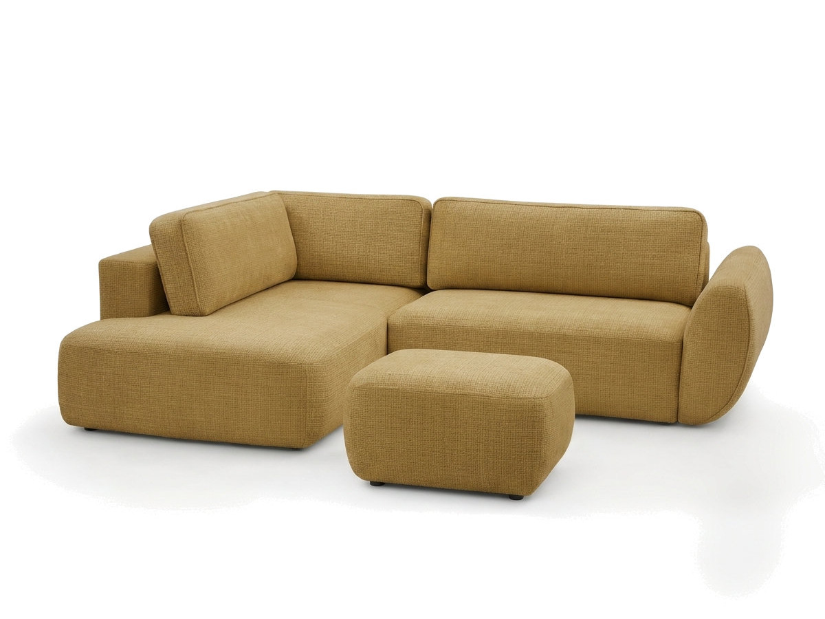 Sofa Moduł narożny L rozkładany z pojemnikiem DENISE tkanina strukturalna z pufą