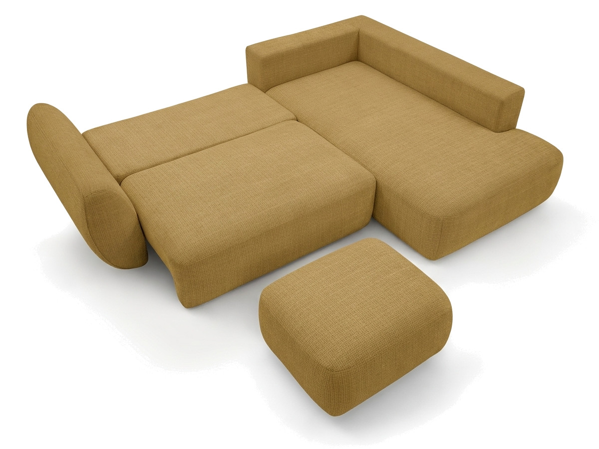 Sofa Moduł narożny L rozkładany z pojemnikiem DENISE tkanina strukturalna z pufą