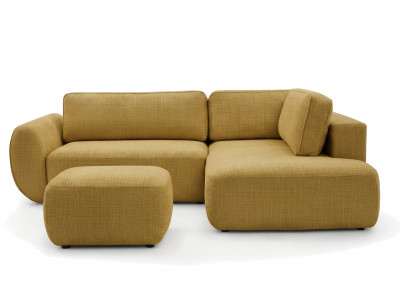 Canapé angle L convertible coffre DENISE tissu texturé avec pouf