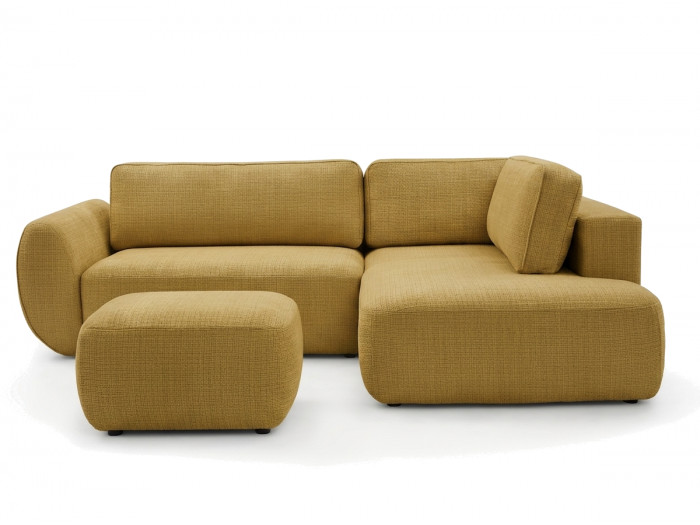 Canapé angle L convertible coffre DENISE tissu texturé avec pouf