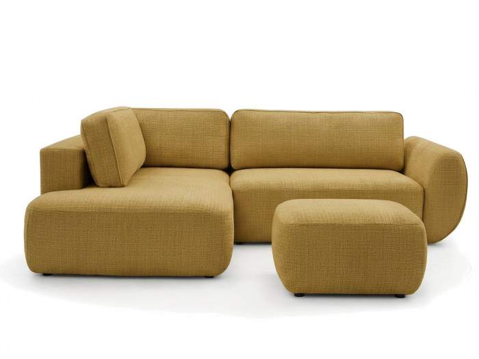 Canapé angle L convertible coffre DENISE tissu texturé avec pouf