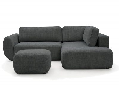 Canapé angle L convertible coffre DENISE tissu texturé avec pouf
