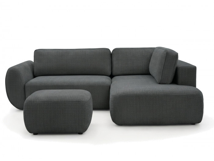 Canapé angle L convertible coffre DENISE tissu texturé avec pouf