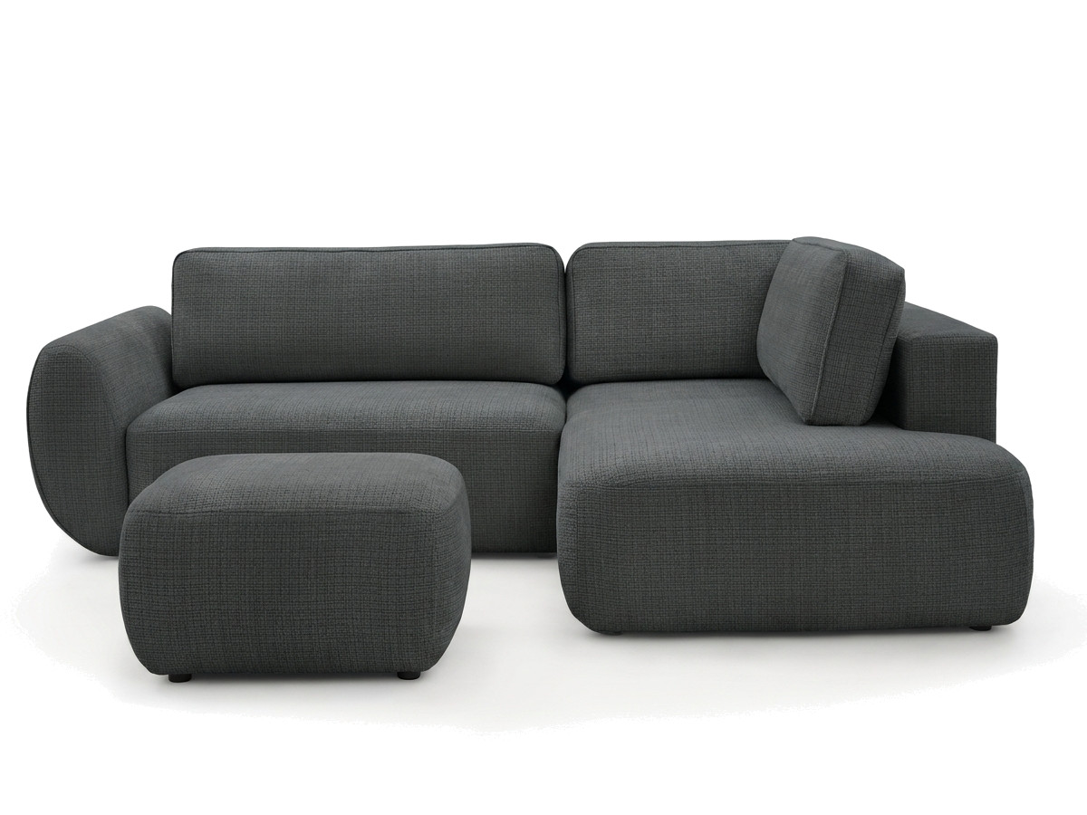 Canapé angle L convertible coffre DENISE texturé avec pouf noir — vue 3