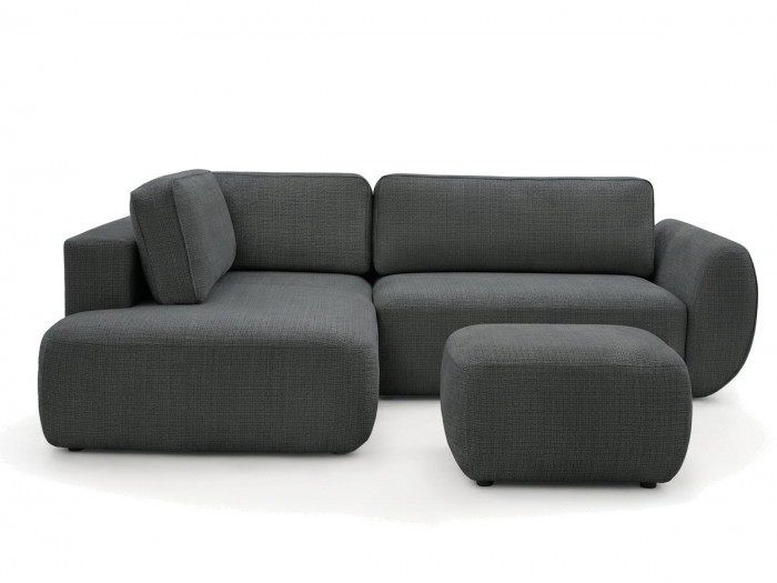 Canapé angle L convertible coffre DENISE tissu texturé avec pouf