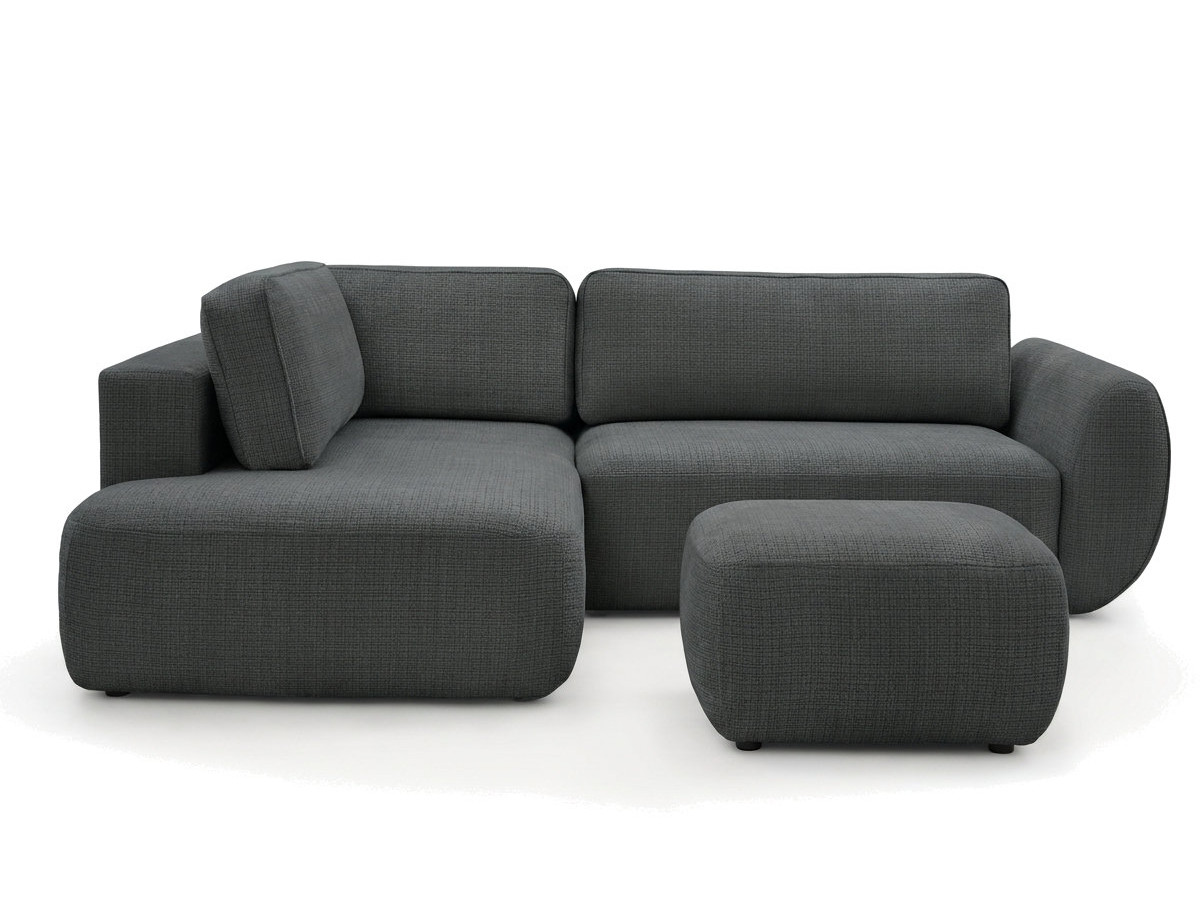 Sofa Moduł narożny L rozkładany z pojemnikiem DENISE tkanina strukturalna z pufą