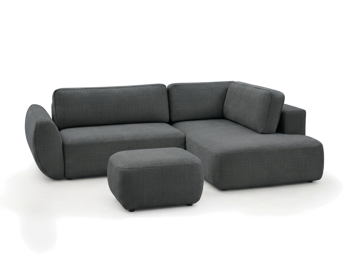 Canapé angle L convertible coffre DENISE texturé avec pouf noir — vue 6