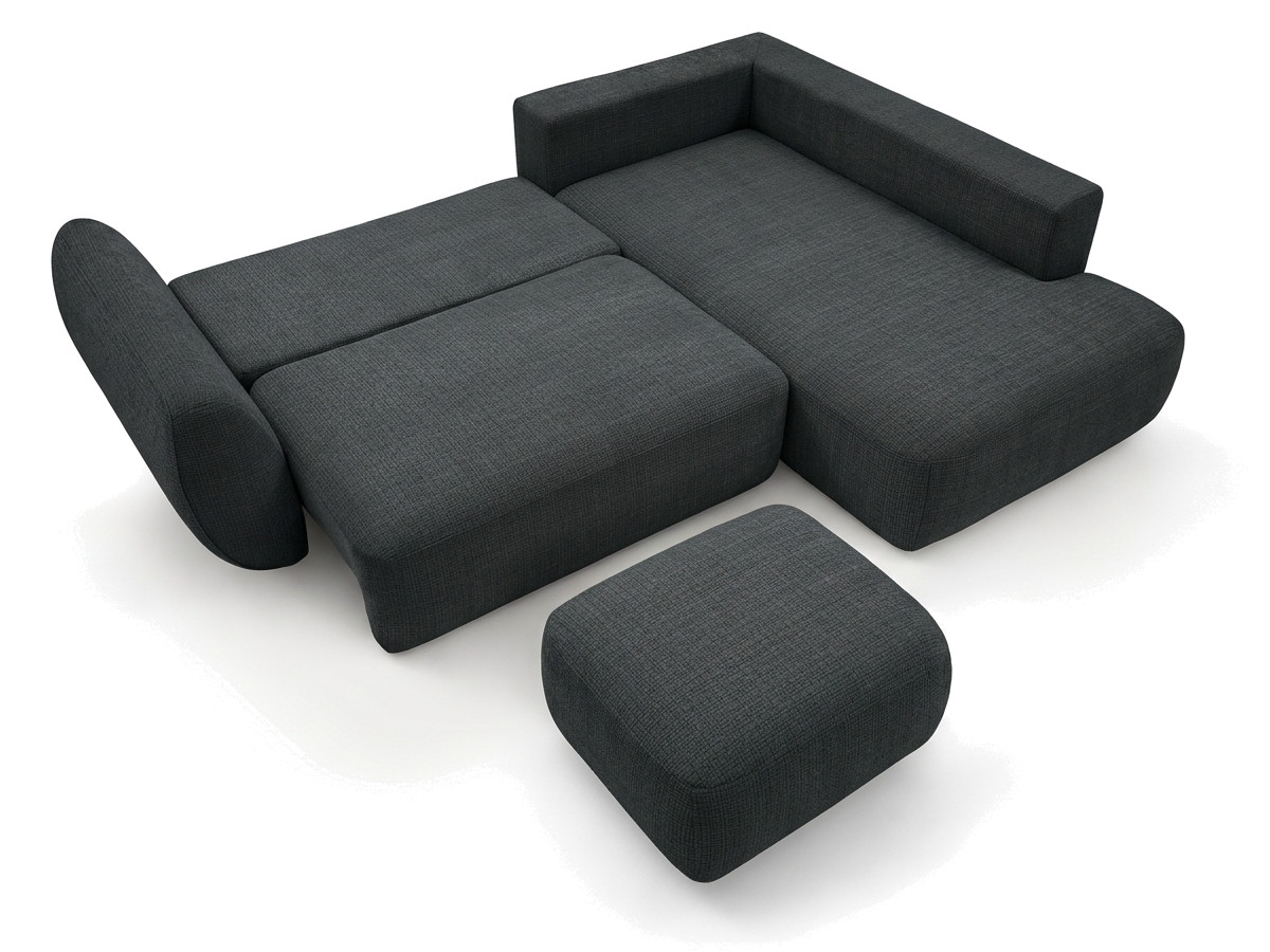 Sofa Moduł narożny L rozkładany z pojemnikiem DENISE tkanina strukturalna z pufą