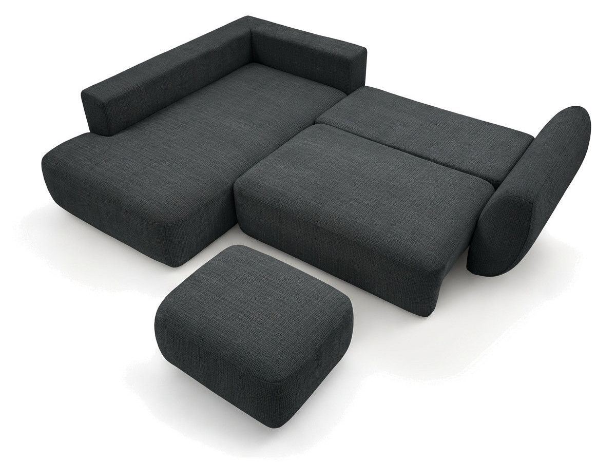 Sofa Moduł narożny L rozkładany z pojemnikiem DENISE tkanina strukturalna z pufą