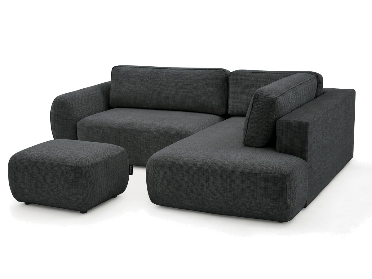 Sofa Moduł narożny L rozkładany z pojemnikiem DENISE tkanina strukturalna z pufą