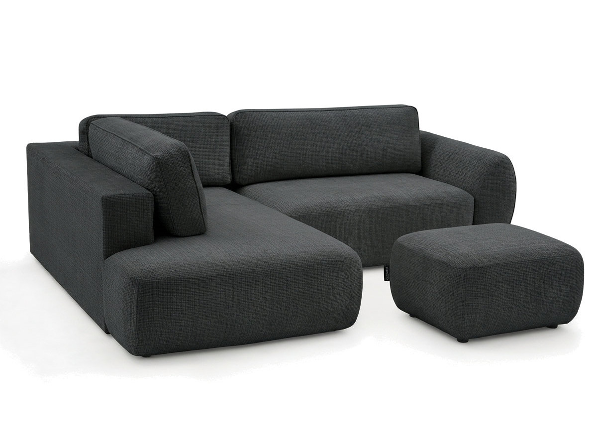 Sofa Moduł narożny L rozkładany z pojemnikiem DENISE tkanina strukturalna z pufą