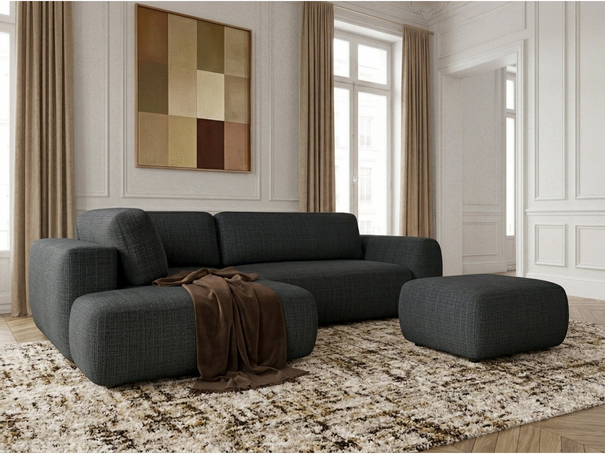 Sofa Moduł narożny L rozkładany z pojemnikiem DENISE tkanina strukturalna z pufą