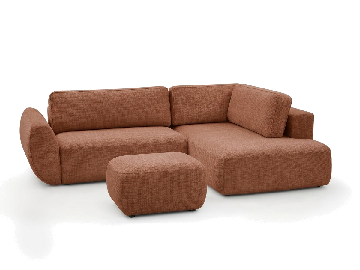 Sofa Moduł narożny L rozkładany z pojemnikiem DENISE tkanina strukturalna z pufą