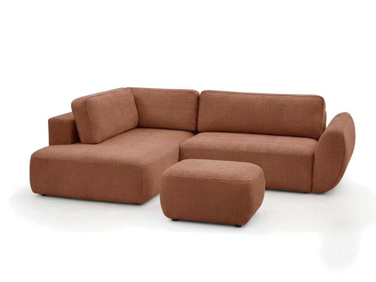 Sofa Moduł narożny L rozkładany z pojemnikiem DENISE tkanina strukturalna z pufą