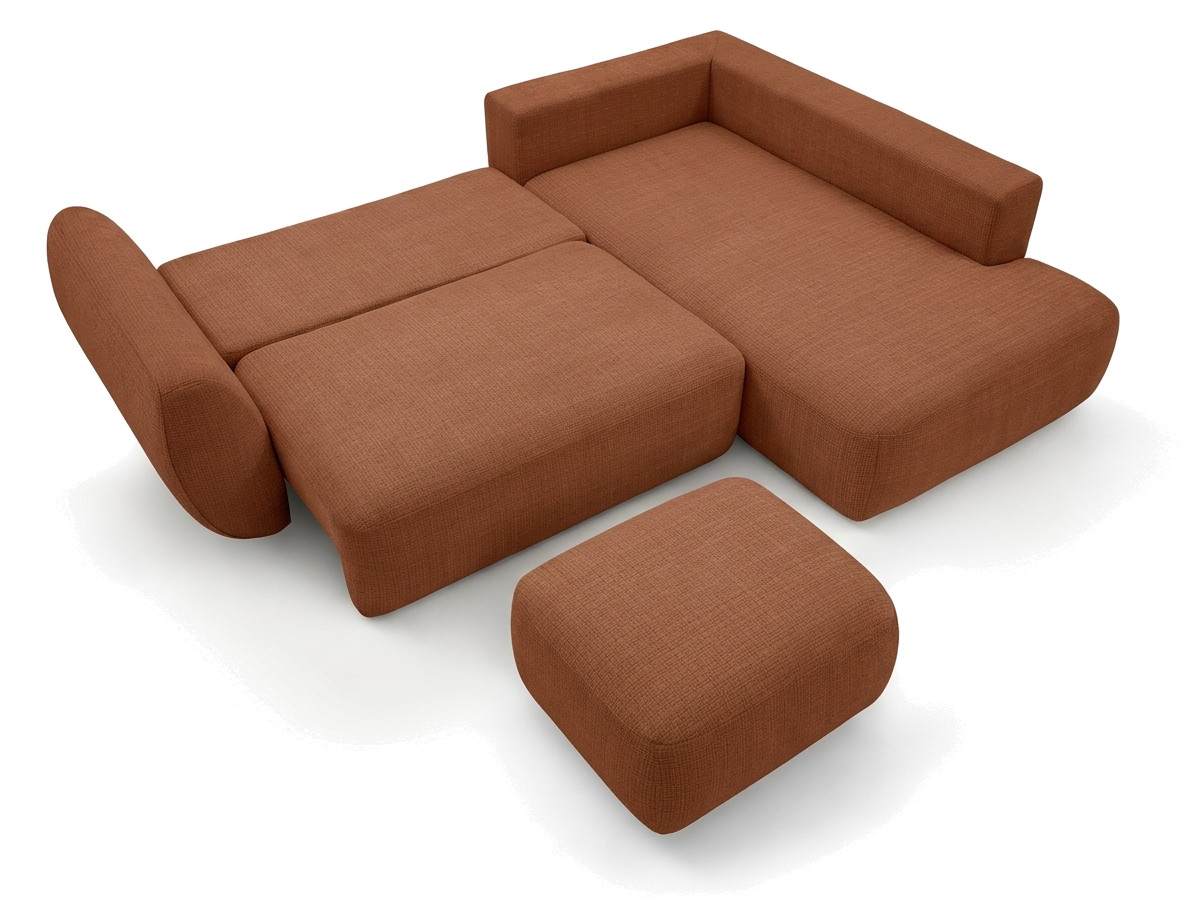 Sofa Moduł narożny L rozkładany z pojemnikiem DENISE tkanina strukturalna z pufą