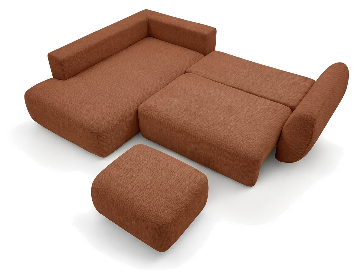 Sofa Moduł narożny L rozkładany z pojemnikiem DENISE tkanina strukturalna z pufą