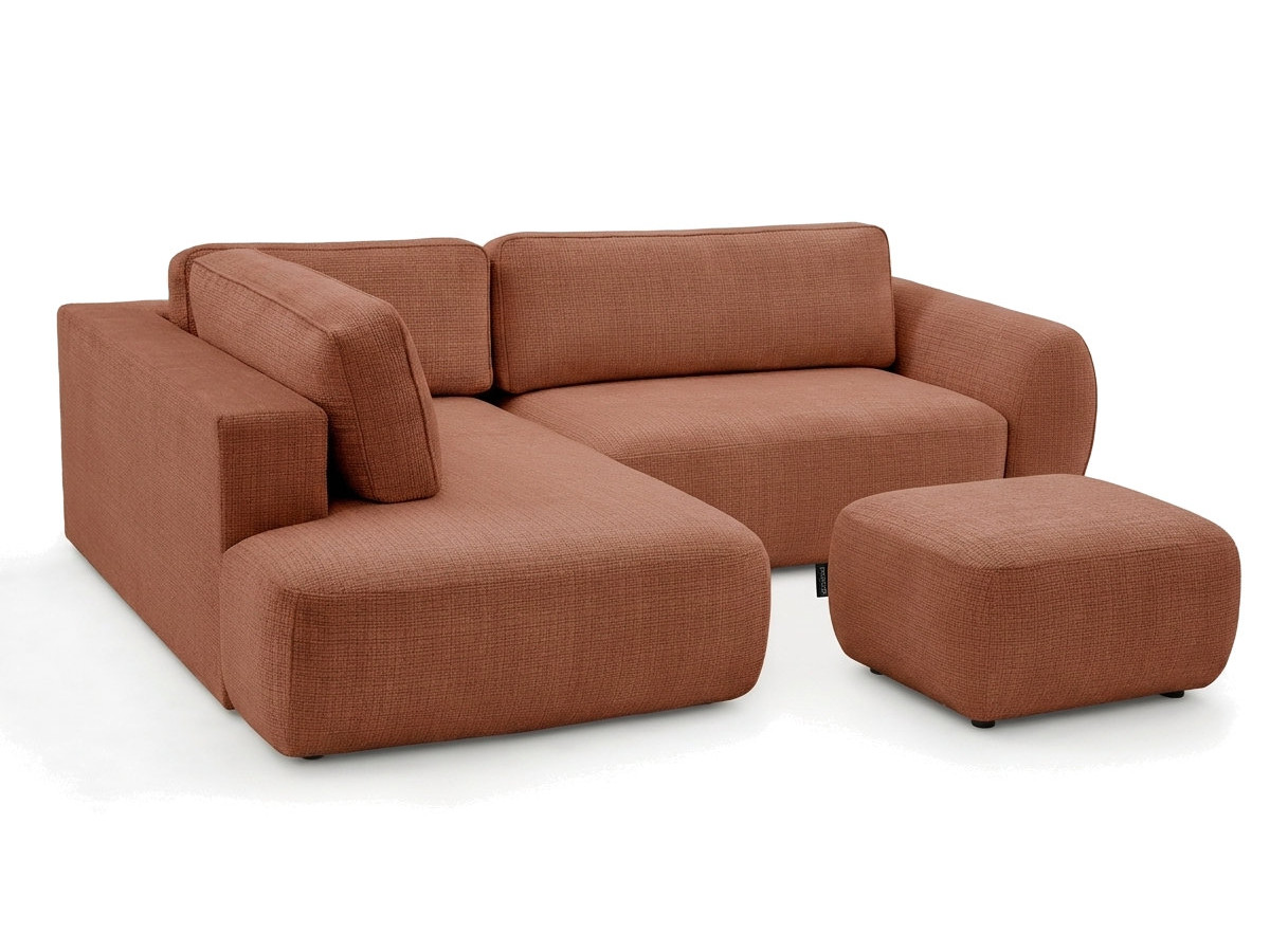 Sofa Moduł narożny L rozkładany z pojemnikiem DENISE tkanina strukturalna z pufą